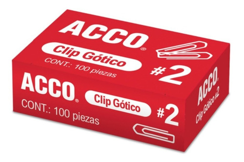 Clip Gótico No. 2 Acco 27.5 Mm 10 Cajas Con 100 Clips C/u Color Plateado