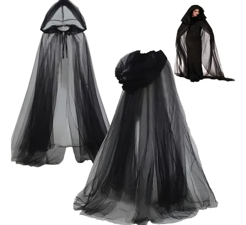 Capa Negra Con Capucha De 150 Cm – Disfraz Medieval, De Bruja O Vampiro, Unisex, De Terciopelo