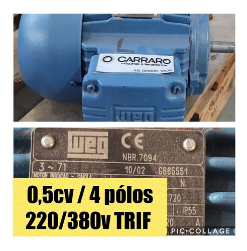 Imagem 1 de 6 de Motor 0,5cv Elétrico Weg 4 Polos Blindado Baixa Rotação