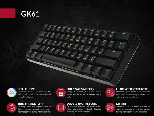 Teclado Mecánico Para Juegos Gk61 61 Teclas Rgb Gateron Opti