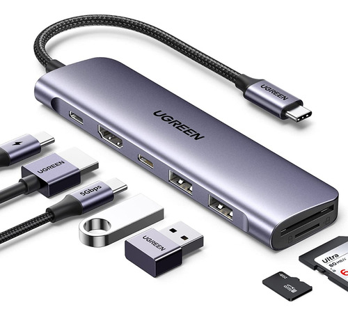 Adaptador Tipo C Ugreen Hub Usb C 7 En 1, 5 Gbps Con Hdmi 4k