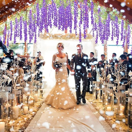 24pzs Flores Artificial Wisteria Decoración Fiesta Boda 1.1m Lavanda