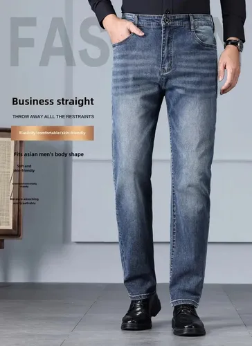 Pantalones Vaqueros Elásticos De Pierna Recta Para Hombre, C