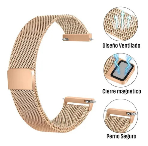 Malla Correa 20mm Para Reloj Smartwatch Rosa Dorado Repuesto Gold Rose 2 Cm