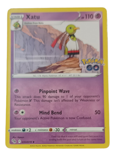 Carta Tcg Pokemón Go Xatu 33/78 Año 2022