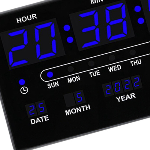 Reloj De Pared Digital Con Temperatura Interior Fecha Y Azul