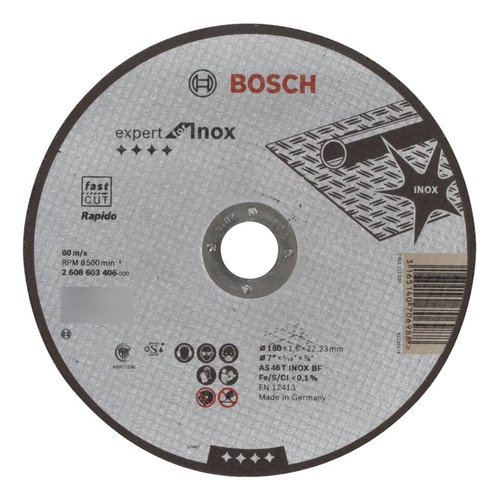 Disco De Corte Metal Expert Recto Amoladora 180x1,6mm Bosch