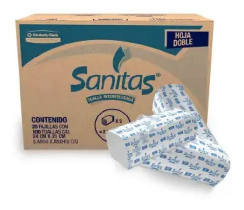 Toalla Interdoblada Sanitas Con 20 Fajillas - 4 Cajas
