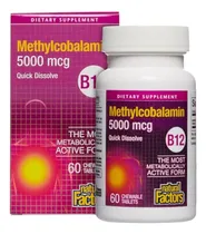 Comprar Natural As, Vitamina B12 Metilcobalamina 5000 Mcg, Soporte Masticable Para Energa Y Salud Inmune, Vegetariano, 60 Tabletas (60 Porciones)