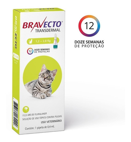Bravecto Transdermal Para Gatos De 1,2 A 2,8kg - 112,5mg