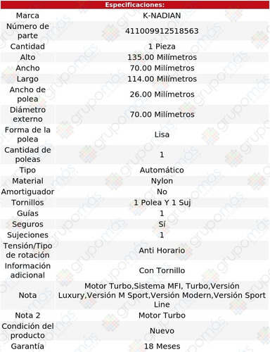 Tensor Banda Accesorios Bmw 320i L4 2.0l 12 Al 13 K-nadian