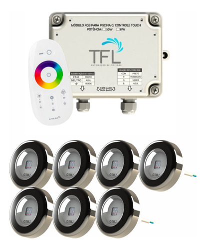 Kit Iluminação Piscina - Contr Touch + 7 Leds Rgb 6w Tholz