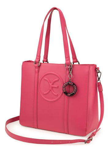 Bolsa Tote Cloe Para Mujer Monograma Alto Relieve Con Charm Color Rosa
