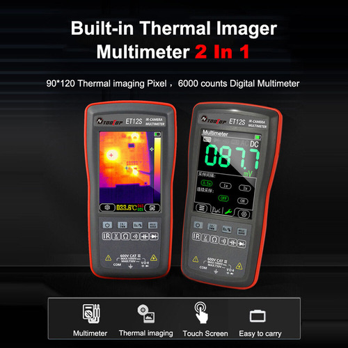 Multímetro termográfico Tooltop ET12s, tela sensível ao toque