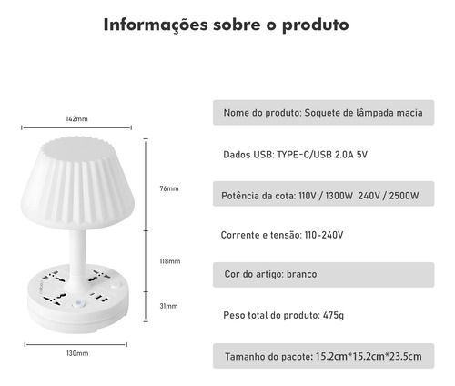 Abajur Multifuncional 3 Níveis Iluminação Soquete De Mesa