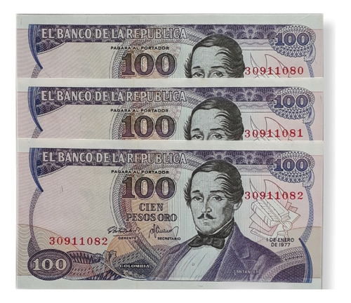 Colombia Trio Consecutivos 100 Pesos 1977 Sin Circular