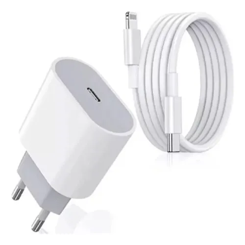 Ficha Cargador Carga Rapida Original Iphone + Cable Usb-c Blanco