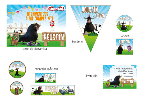 Ferdinand Cumpleaños Banderin Cartel Stickers 