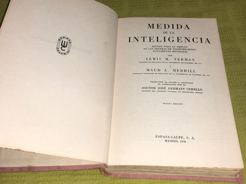 Medida De La Inteligencia - Terman Merrill - Espasa Calpe