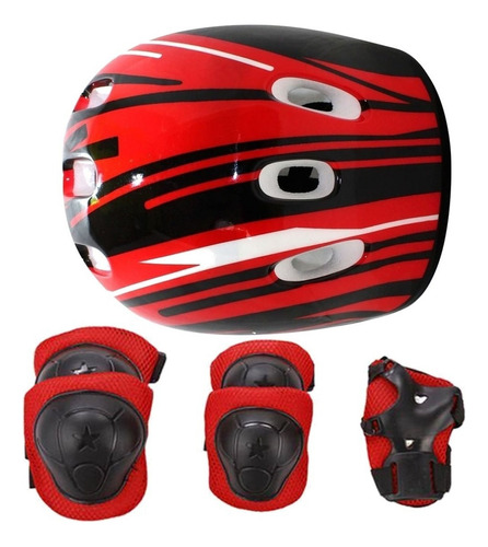 Kit Casco + Protecciones Infantil Basico Monopatin Scooter Color Rojo Talle Unico Infantil