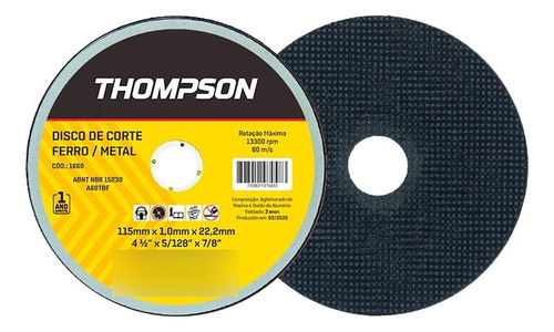 Disco Corte Thompson 4.1/2 Ferro Embalagem Com 10 Unidades