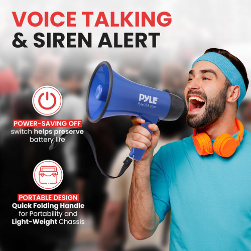 Portable Megaphone Speaker Pyle Pmp21bl 20w Blue W/ Siren