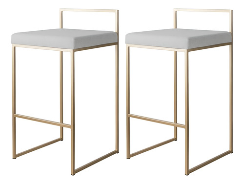 Kit Com 2 Banqueta Lis Dourada De 60cm Assento Em Linho Cru