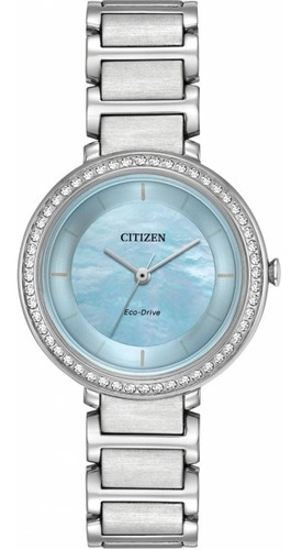 Reloj Dama Citizen Em0480-52n Cristales Carátula Madre Perla Color de la correa Plateado