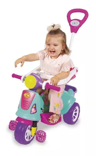 Triciclo Infantil com Haste Empurrador Pedal Motoca Velotrol 2 em