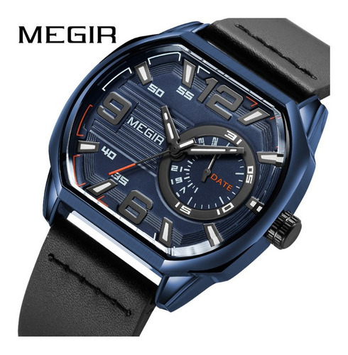 Relojes Luminosos Militares De Cuarzo Cuadrado Megir Color Del Bisel Azul