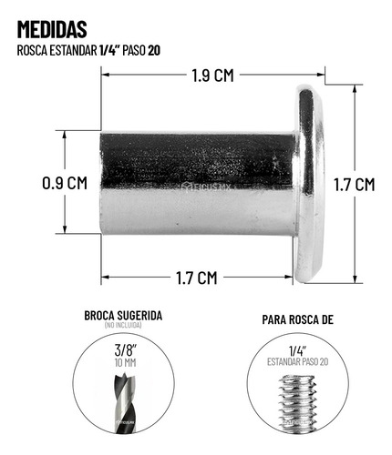Tornillo Conector Tuerca Union Muebles 10cm X 1/4 50pzs