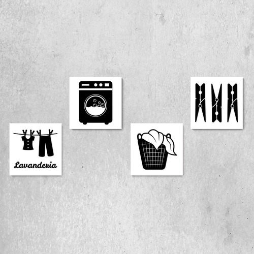 Kit 4 Quadros Decorativos Lavanderia Casa Sala Placas