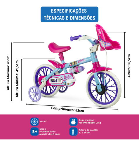 Bicicleta Infantil Para Menina Com Rodinhas Aro 12 Barbie