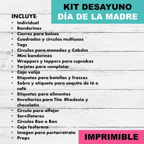 Kit Imprimible Desayuno Día De La Madre Editable