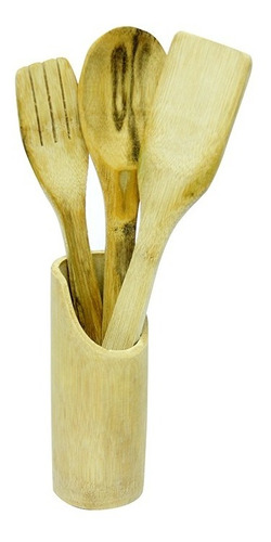 Utensilios De Madera Bambu Set 4 Unidades Oferta