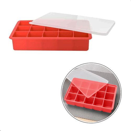 Forma De Silicone Com Tampa Flexível 15 Cubos Gelo Papinhas