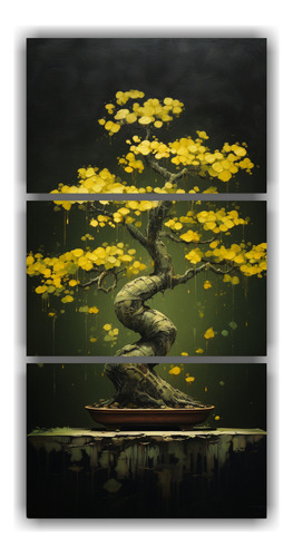 60x120cm Cuadro Ginkgo Biloba Bonsái: Mostaza Y Negro