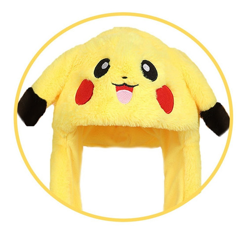 Gorro Pikachu Con Orejas Móviles De Conejo/luz Led Divertido Color Amarillo