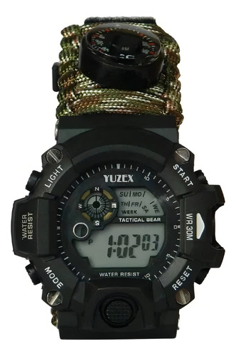 Reloj Táctico Militar Supervivencia Malla Paracord - Mli Correa Verde Bisel Verde Fondo Verde