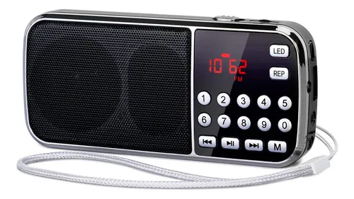 Prunus [actualizado J-189 Am/fm Radio Portatil Pequeña, Radio Bluetooth Con Doble De Altavoces Graves Profundos, Reproductor De Tf/usb/aux / Mp3, Linterna Led, Con Pilas Recargables (negro)