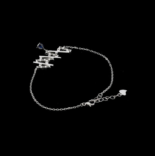 Pulseira Em Prata Rodinada Com Opala Negra E Zircônias