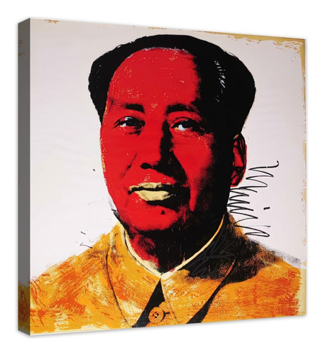 Cuadro Decorativo Canvas Moderno Andy Warhol Mao Ii 96-1972 Color Rojo Armazón Natural