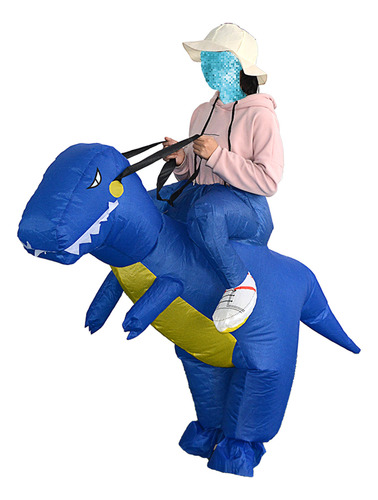 Disfraz Inflable De T-rex Azul Con Bonita Calcomanía Inflabl