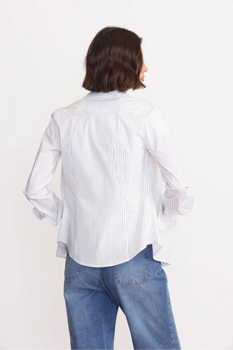 Camisa Rayada Mujer Blanca Mangas Largas Entallada Yagmour