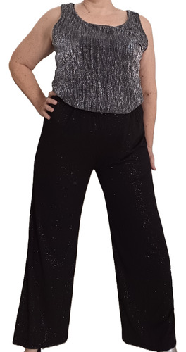 Palazzo Negro Glitter Fiesta Elastizado Brillo Talle Grande