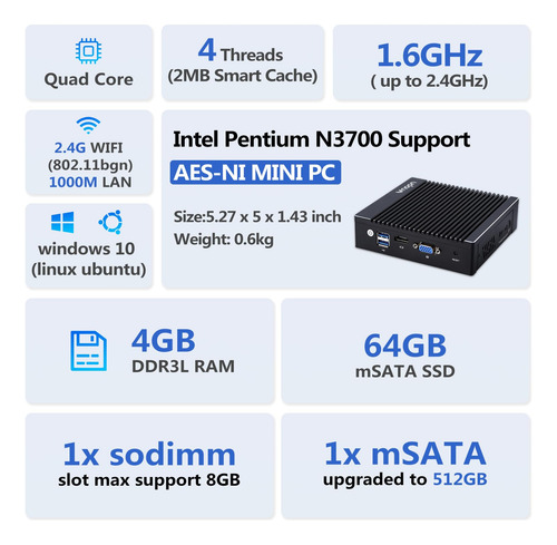 Micro Firewall Appliance Intel N3700, 4gb Ram, 64gb Ssd