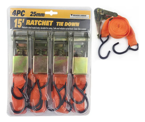 Set Kit Juego Eslinga Cinta Amarre Ratchet 4 Piezas