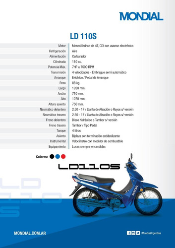 Imagen 14 de 15 de Mondial Ld 110 S At 0km (ahora 12y18) Arizona Motos (rc)