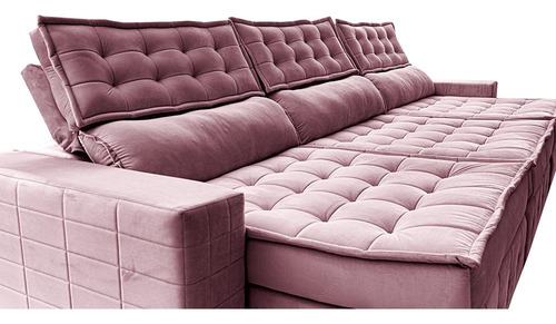 Sofá Retrátil 4,15m Cama Inbox Big Puffer. Com Softgel d40 Cor Rose