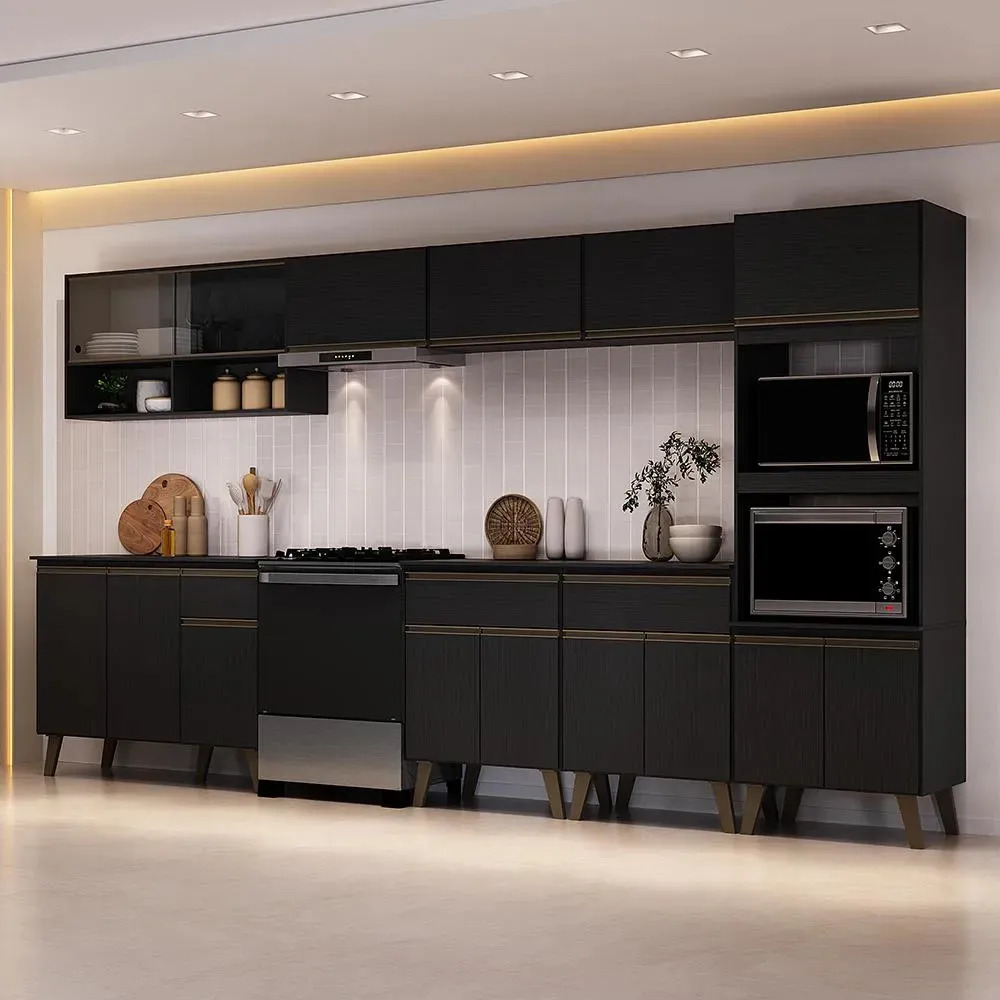 Armário De Cozinha Completa Atlanta Place Carraro Preto Preto Touch